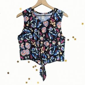 Joy Lab Floral Tank Top With Bottom Front Tie Size M